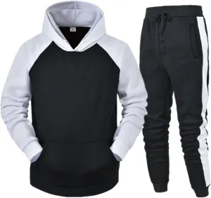 Mens Tracksuit 2 Piece Hoodie Splicing Zipper Sweater Pants Sports Suit Color Block Hoodies and Sweatpants Set