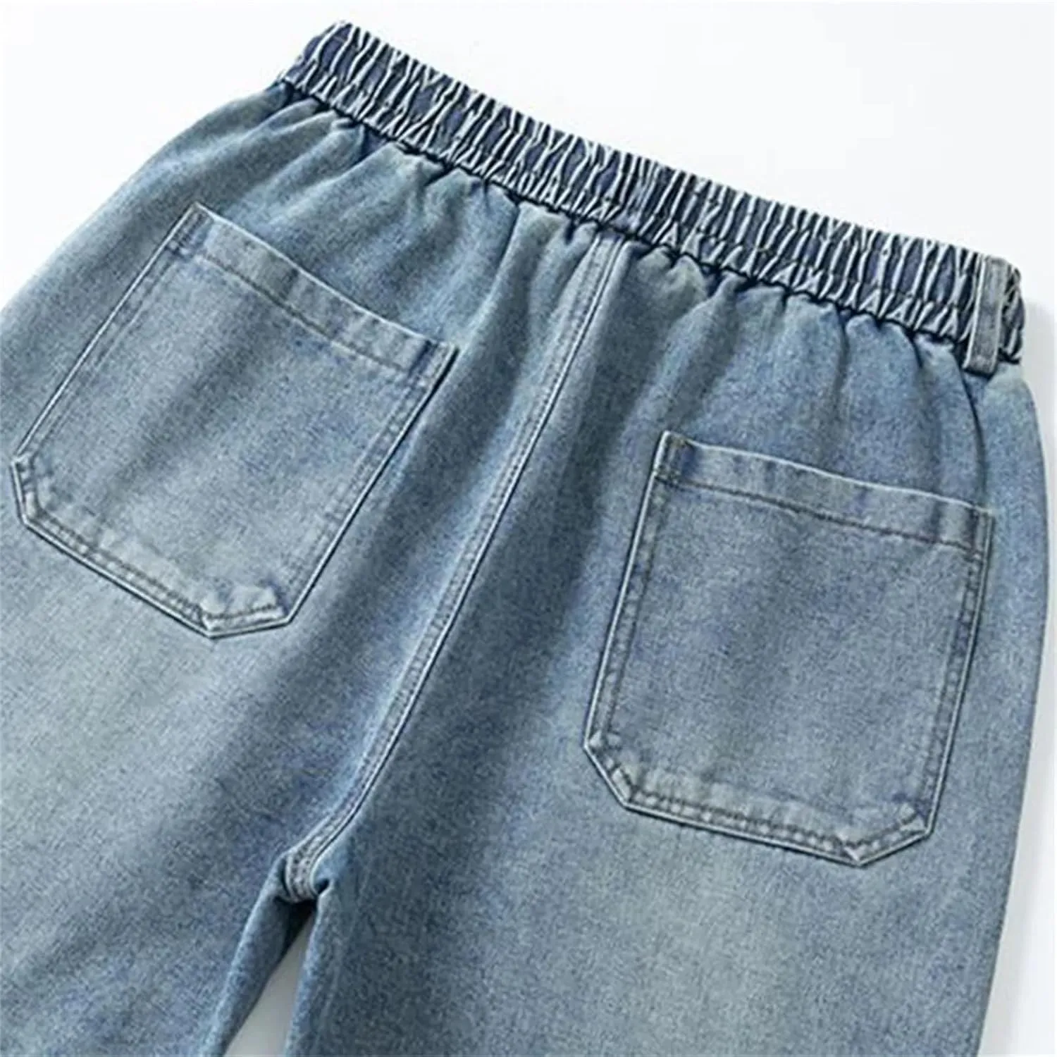Men's Vintage Blue Loose Straight Wide Leg Jeans Casual Outdoor Drawstring Baggy Jeans