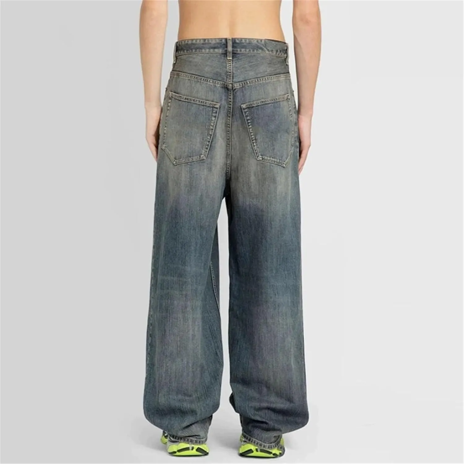 Men's Washed Blue Baggy Jeans Straight Ropa Hombre Wide Leg Casual Denim with Pockets