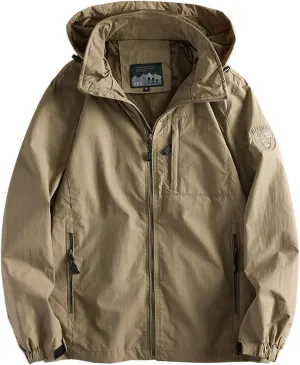 Mens Winter Jacket Zip Front Lightweight Hooded Jackets Windbreaker Military Tactical Jacket Pockets Cotton Work Coat