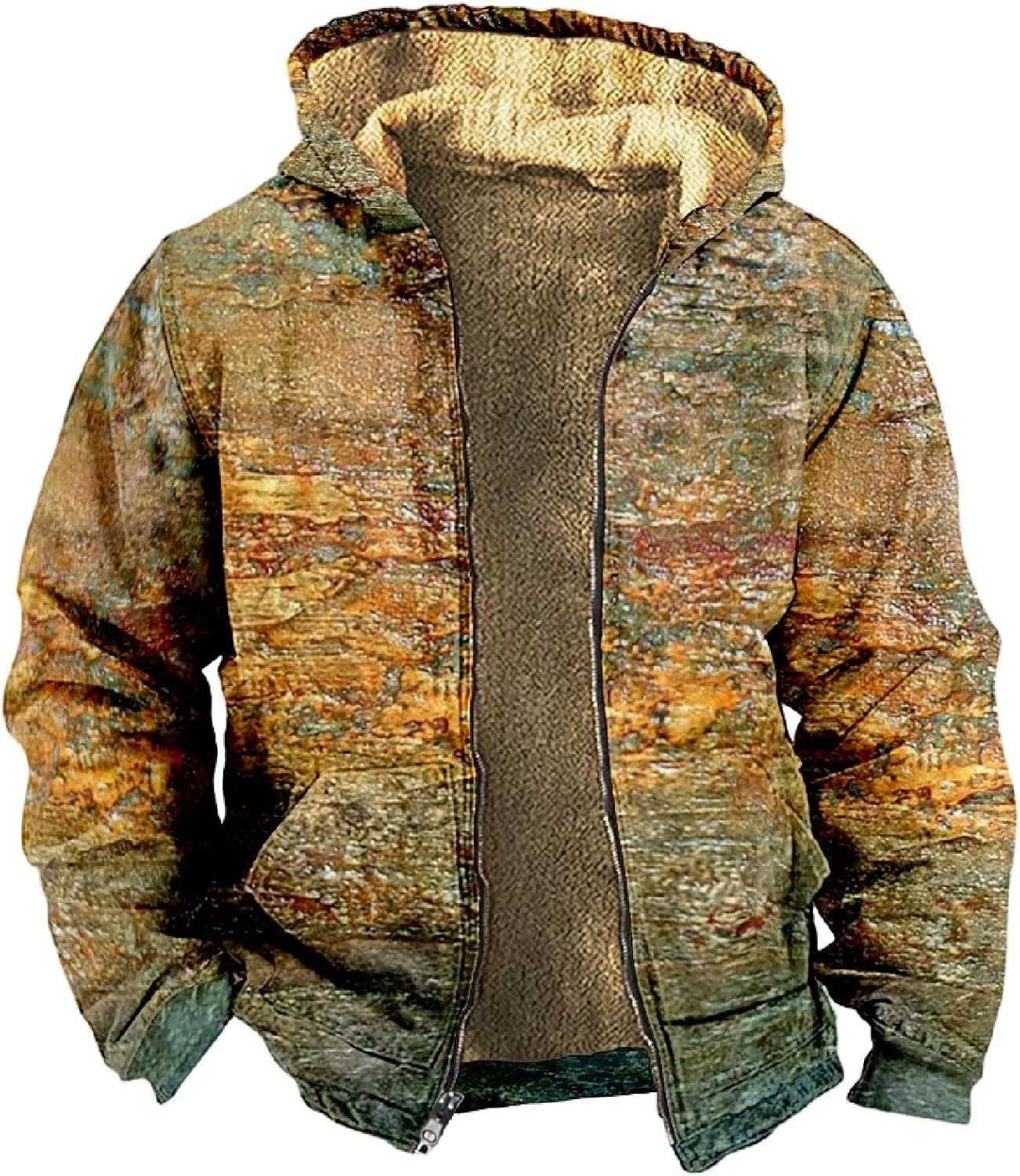 Mens Zipper Hoodie Tie Dye Print Heavyweight Sweatshirt Fleece Sherpa Lined Warm Jacket Big Tall Zip Up Jackets