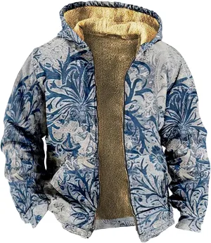 Mens Zipper Hoodie Tie Dye Print Heavyweight Sweatshirt Fleece Sherpa Lined Warm Jacket Big Tall Zip Up Jackets