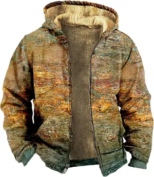 Mens Zipper Hoodie Tie Dye Print Heavyweight Sweatshirt Fleece Sherpa Lined Warm Jacket Big Tall Zip Up Jackets