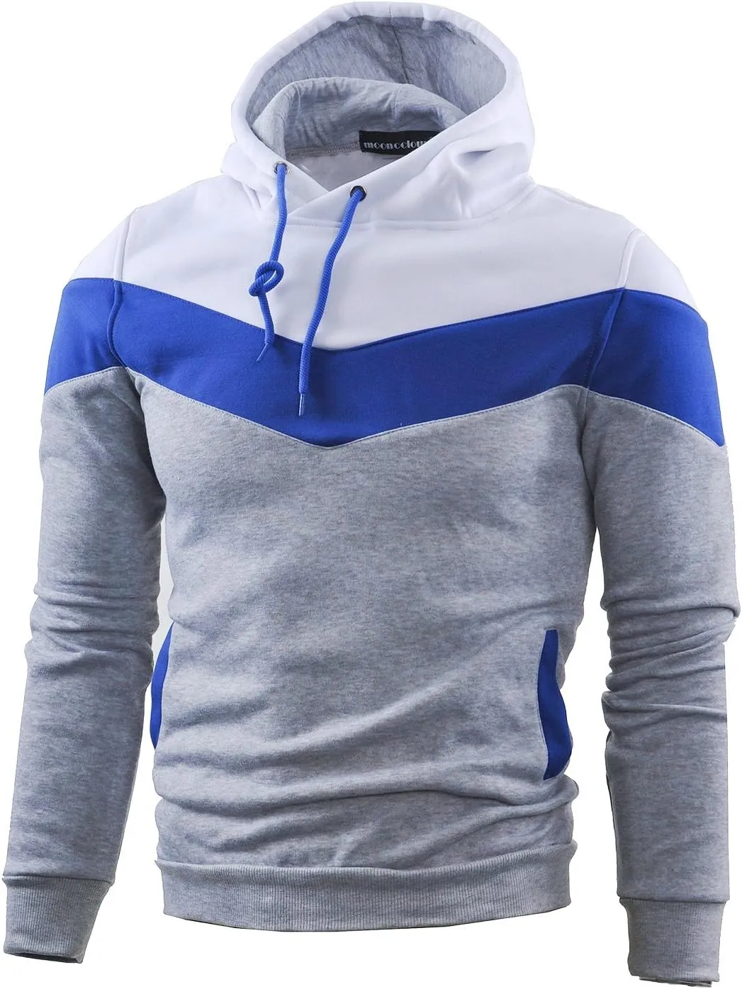MOONCOLOUR Men's Fashion Novelty Color Block Hoodies Long Sleeve Fleece Hooded Pullover Sweatshirts with Pockets