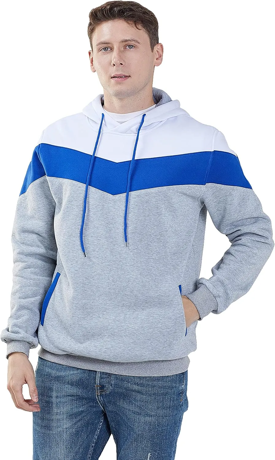 MOONCOLOUR Men's Fashion Novelty Color Block Hoodies Long Sleeve Fleece Hooded Pullover Sweatshirts with Pockets