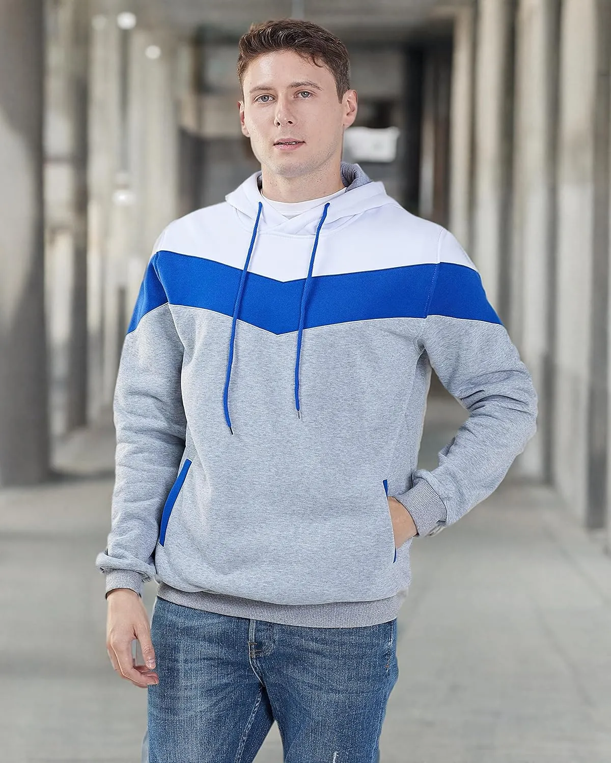 MOONCOLOUR Men's Fashion Novelty Color Block Hoodies Long Sleeve Fleece Hooded Pullover Sweatshirts with Pockets
