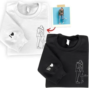 NAZENTI Custom Embroidered Sweatshirts Design Your Own, Custom Portrait From Photo, Line Art Photo Sweatshirt, Custom Embroidered Sweatshirts For Women, Valentines Day For Men, Valentines Day Gift