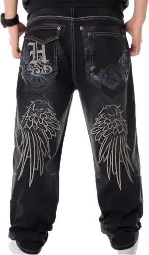 NECHARI Y2k Embroidered Graphic Baggy Jeans Harajuku Punk Gothic Cargo Pants Hip Hop Casual Wide Leg Joggers