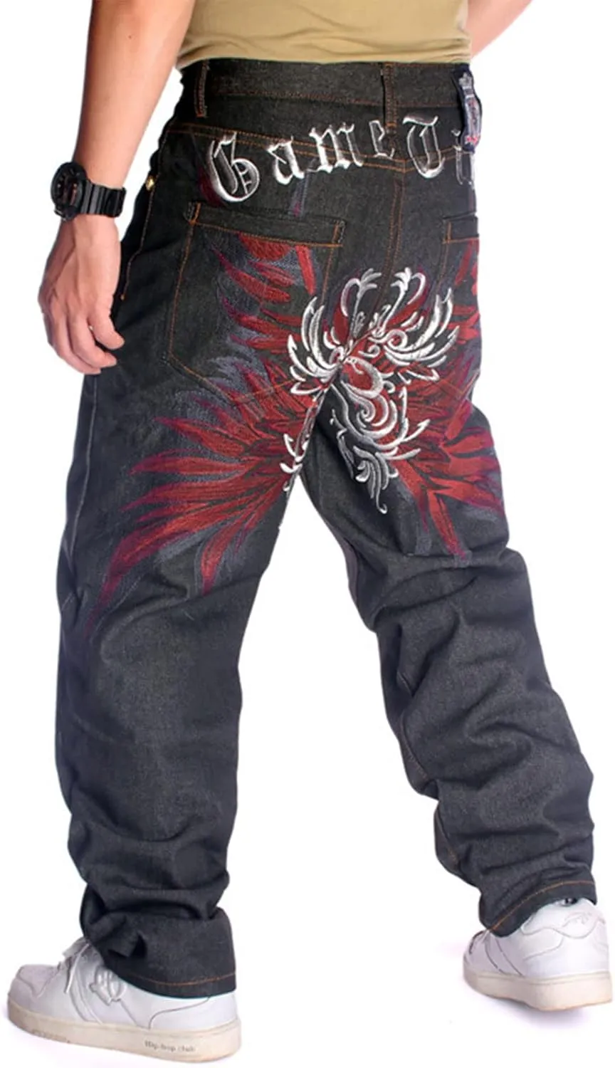 NECHARI Y2k Embroidered Graphic Baggy Jeans Harajuku Punk Gothic Cargo Pants Hip Hop Casual Wide Leg Joggers