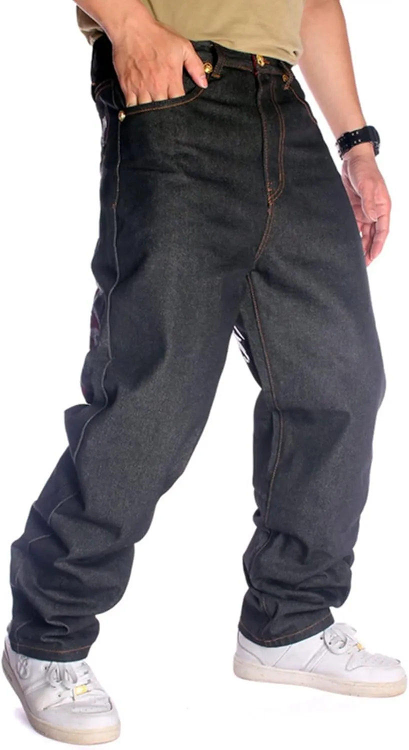 NECHARI Y2k Embroidered Graphic Baggy Jeans Harajuku Punk Gothic Cargo Pants Hip Hop Casual Wide Leg Joggers