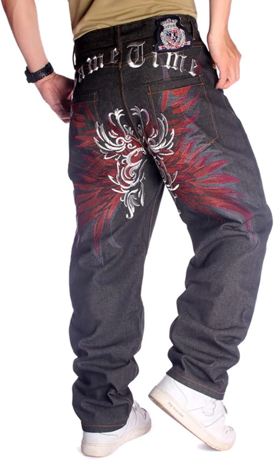 NECHARI Y2k Embroidered Graphic Baggy Jeans Harajuku Punk Gothic Cargo Pants Hip Hop Casual Wide Leg Joggers