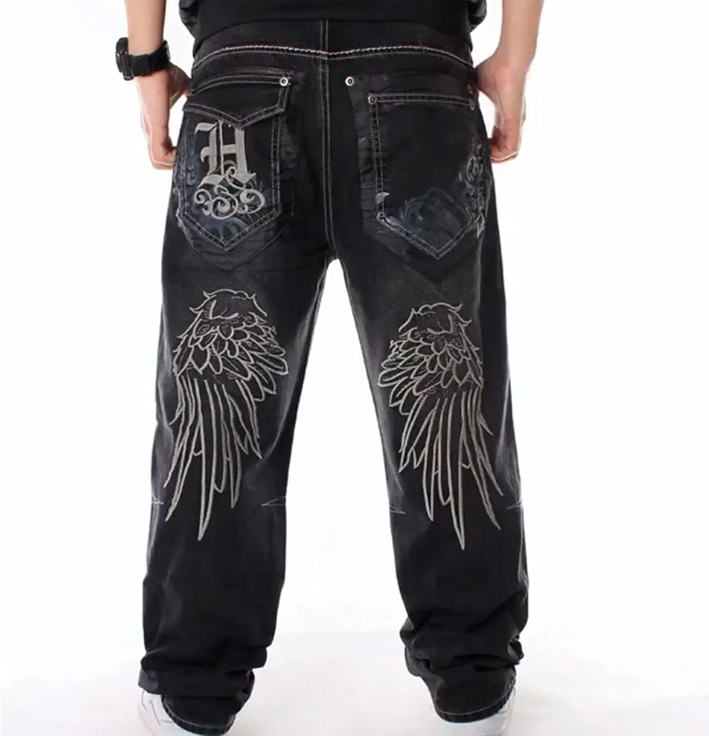NECHARI Y2k Embroidered Graphic Baggy Jeans Harajuku Punk Gothic Cargo Pants Hip Hop Casual Wide Leg Joggers