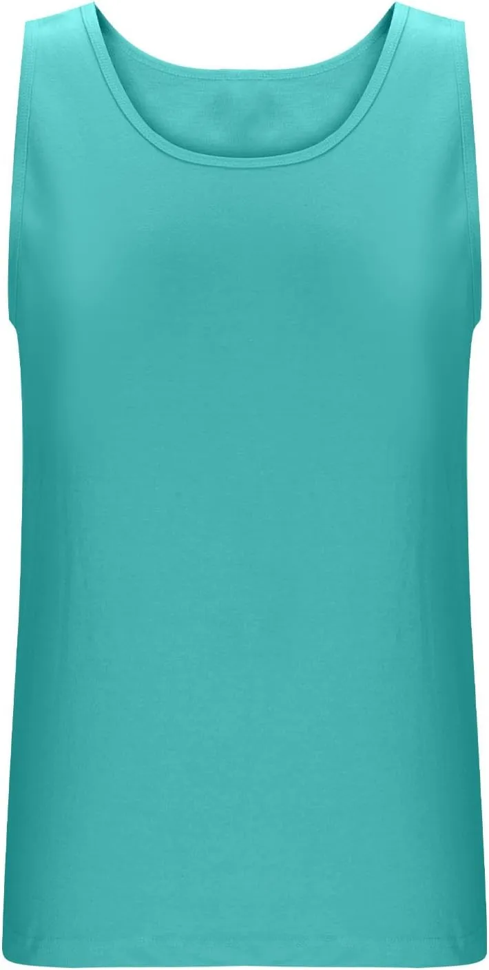Oplxuo Womens Sleeveless Round Neck Tank Tops Fashion Summer Casual Basic Slim Fit Tees Shirt Cotton Clothes