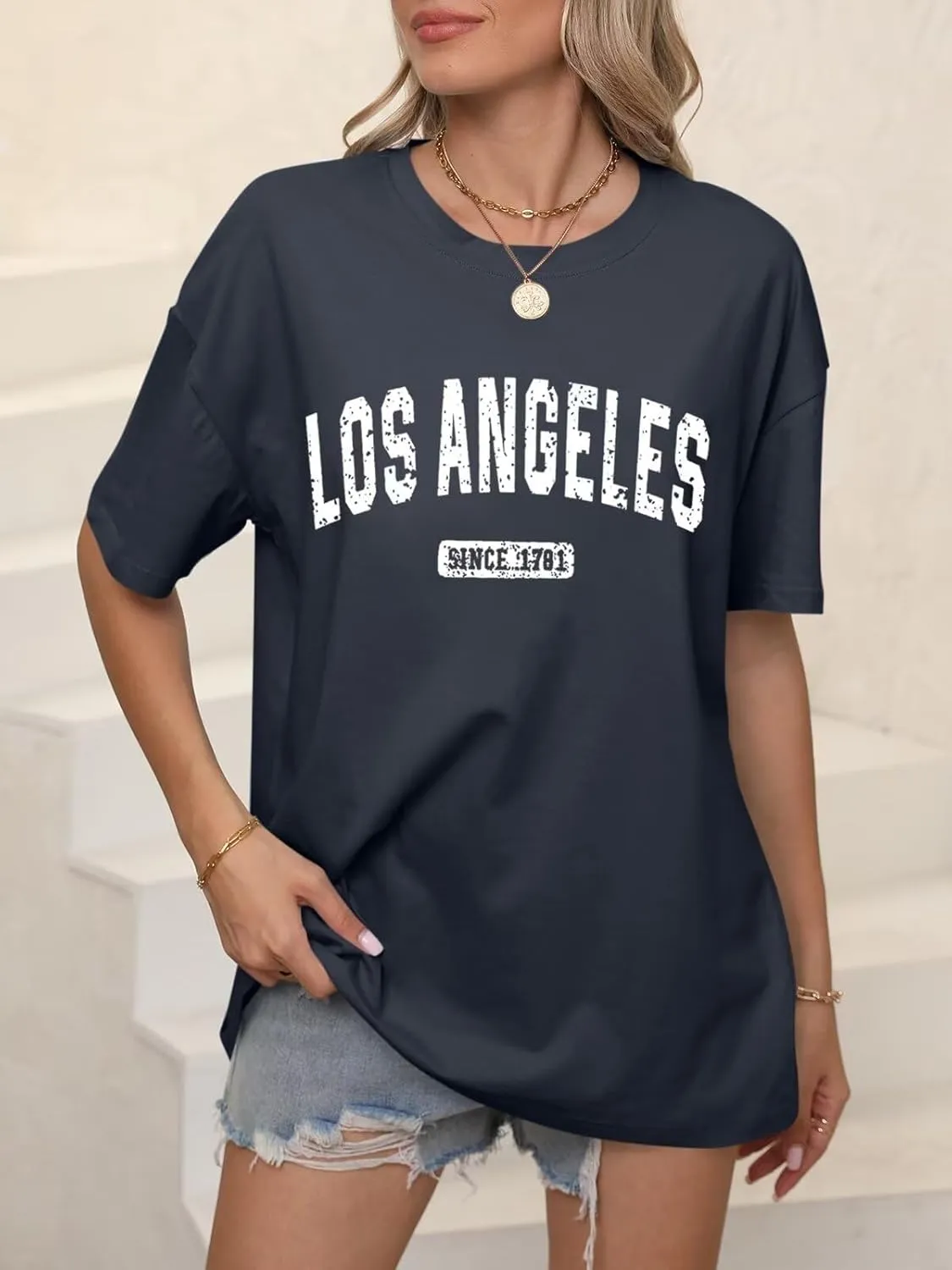 ORANDESIGNE Women’s Oversized Graphic Print Short Sleeve Tunic Tops Crew Neck Casual Drop Shoulder T Shirts