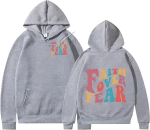 Oversized Hoodie for Women Faith Over Fear Hooded Hoodies Causal Sweatshirts Christian Faith Shirts Religious Sweatshirt