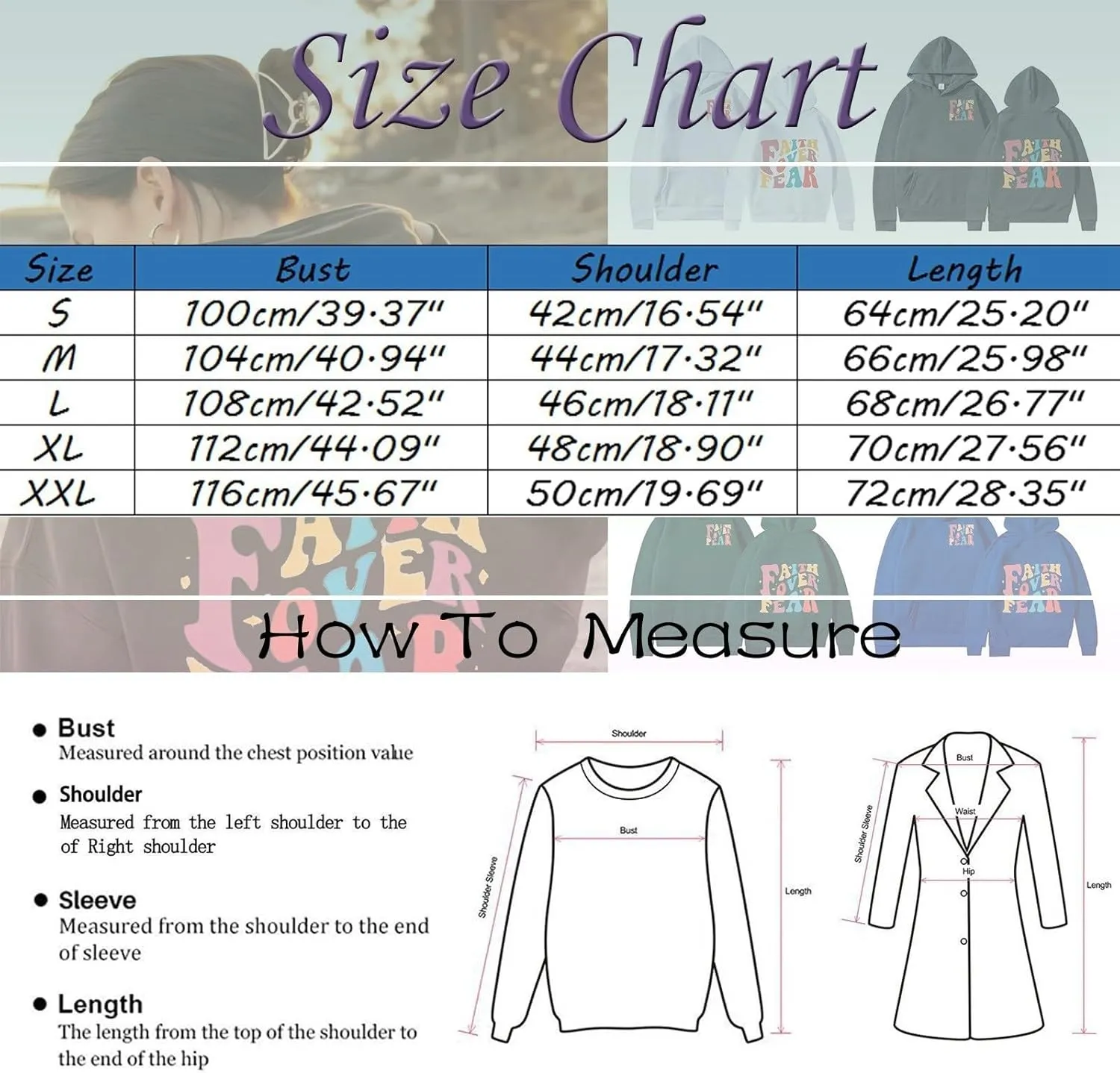 Oversized Hoodie for Women Faith Over Fear Hooded Hoodies Causal Sweatshirts Christian Faith Shirts Religious Sweatshirt