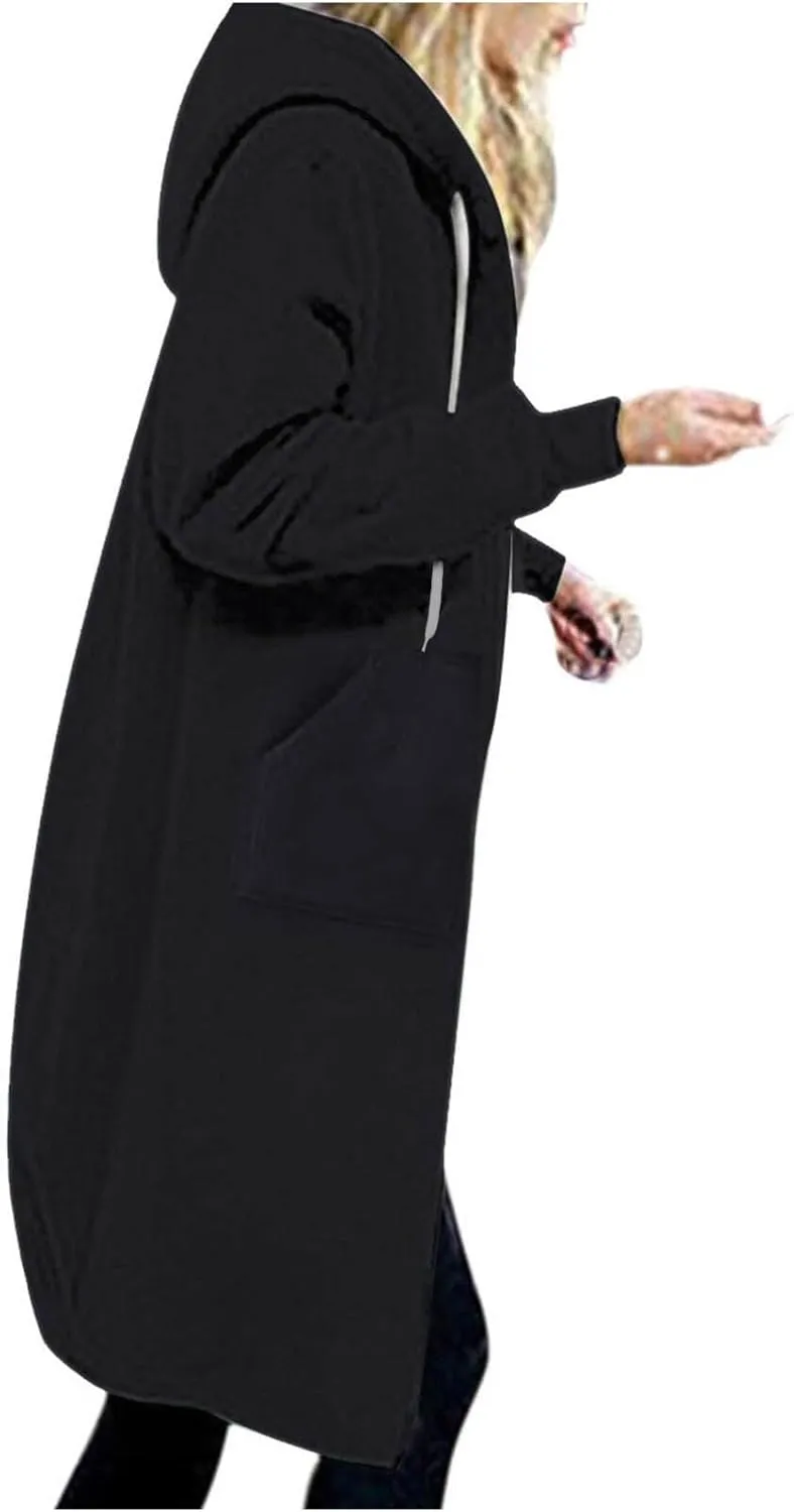Oversized Hoodies for Women Zip Up Knee Length Tunic Sweatshirts Casual Long Sleeve Spring Hooded Jackets with Pocket