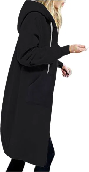 Oversized Hoodies for Women Zip Up Knee Length Tunic Sweatshirts Casual Long Sleeve Spring Hooded Jackets with Pocket