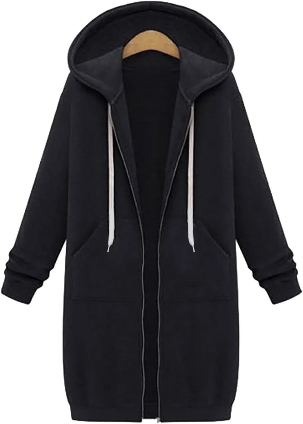 Oversized Hoodies for Women Zip Up Knee Length Tunic Sweatshirts Casual Long Sleeve Spring Hooded Jackets with Pocket