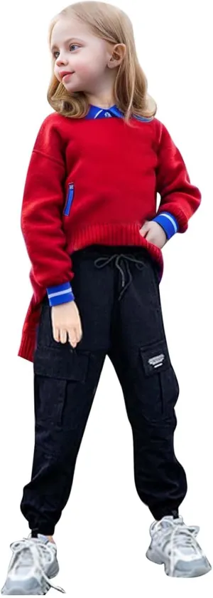 Pants for Girls Boys Elastic Mid-Rise Full Length Workout Running Pants Knitted Joggers Infant Harem Trousers