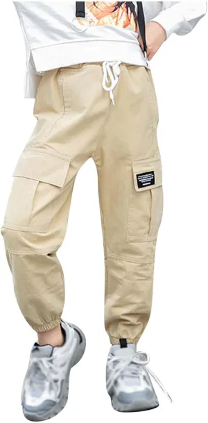 Pants for Girls Boys Elastic Mid-Rise Full Length Workout Running Pants Knitted Joggers Infant Harem Trousers