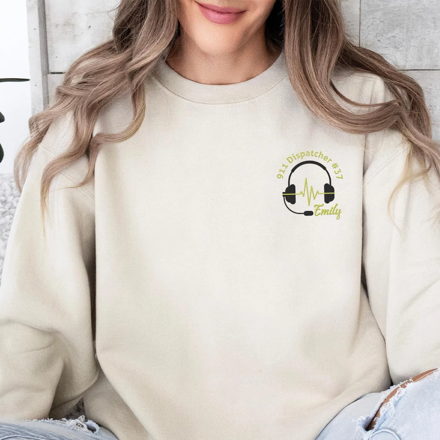 Personalized 911 Dispatcher Apparel, Thin Gold Line Embroidered Sweatshirt, Emergency 911 Hoodie Gift Dispatch Nurse Shirt
