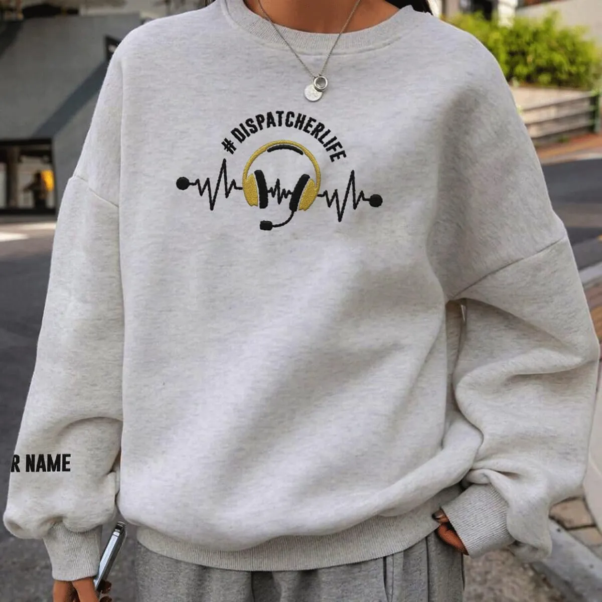 Personalized 911 Dispatcher Apparel, Thin Gold Line Embroidered Sweatshirt, Emergency 911 Hoodie Gift Dispatch Nurse Shirt