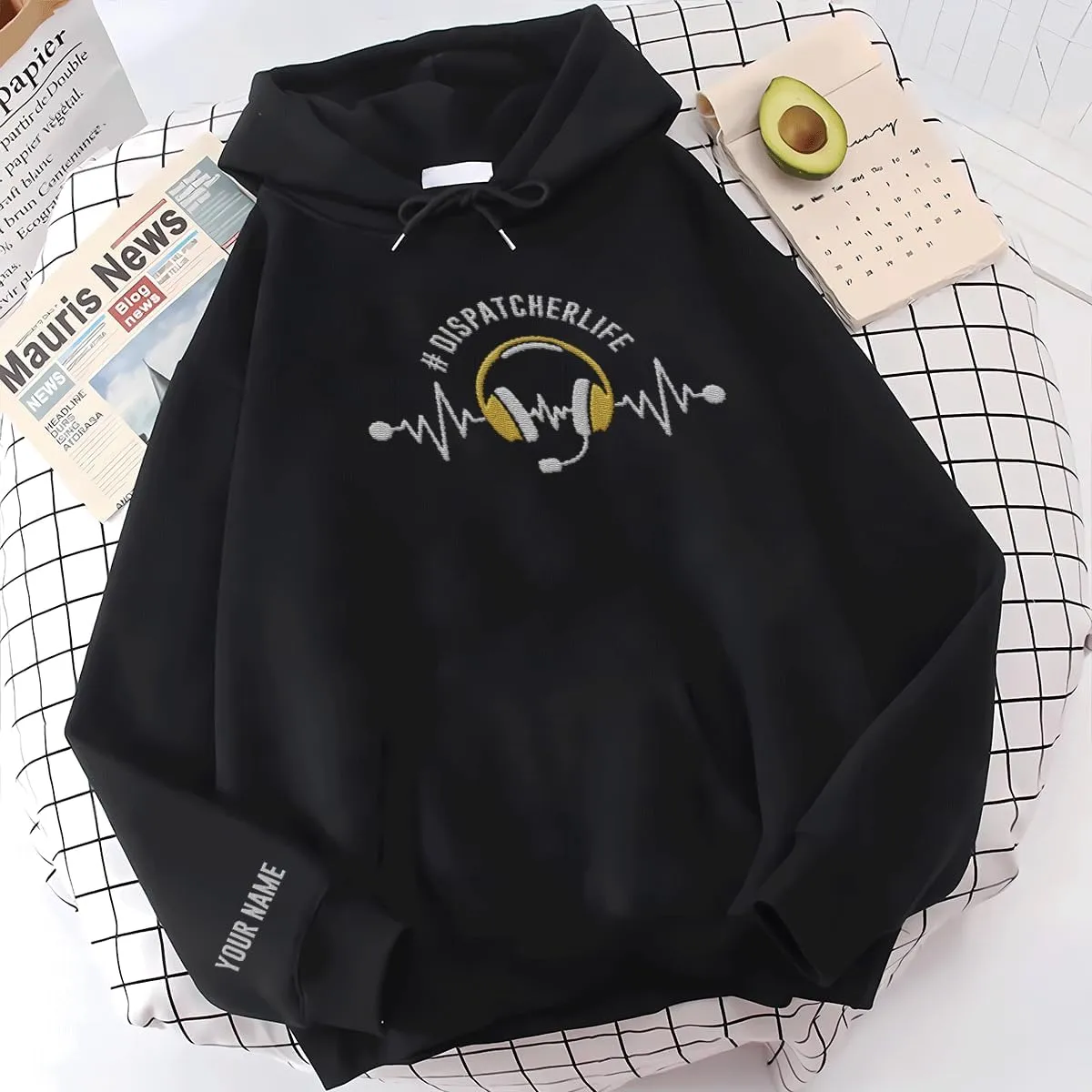Personalized 911 Dispatcher Apparel, Thin Gold Line Embroidered Sweatshirt, Emergency 911 Hoodie Gift Dispatch Nurse Shirt