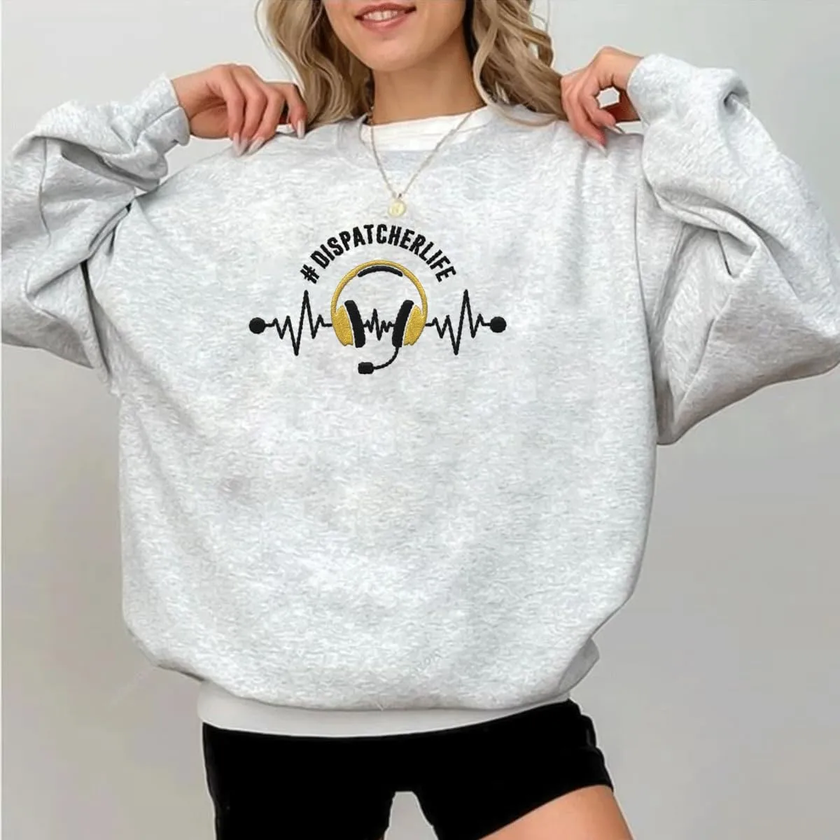Personalized 911 Dispatcher Apparel, Thin Gold Line Embroidered Sweatshirt, Emergency 911 Hoodie Gift Dispatch Nurse Shirt
