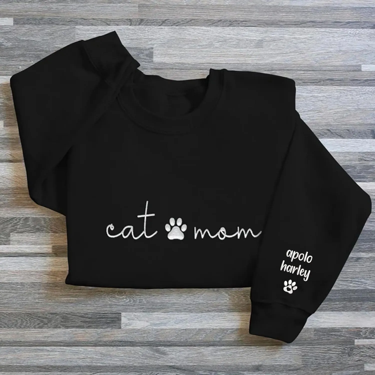 Personalized Cat Mom Embroidered Sweatshirts, Custom CatMom Embroidered Shirt, Cat Mom Gift