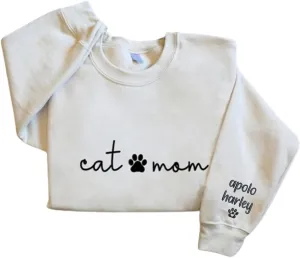 Personalized Cat Mom Embroidered Sweatshirts, Custom CatMom Embroidered Shirt, Cat Mom Gift