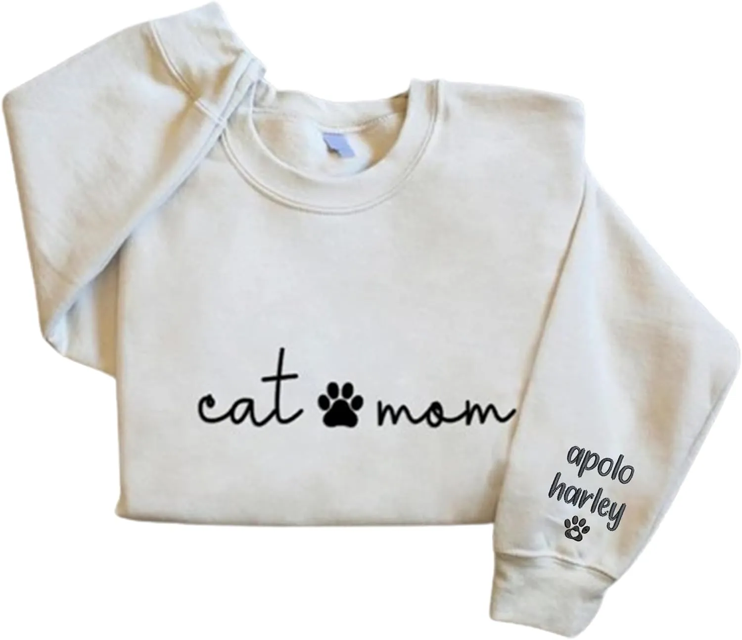 Personalized Cat Mom Embroidered Sweatshirts, Custom CatMom Embroidered Shirt, Cat Mom Gift