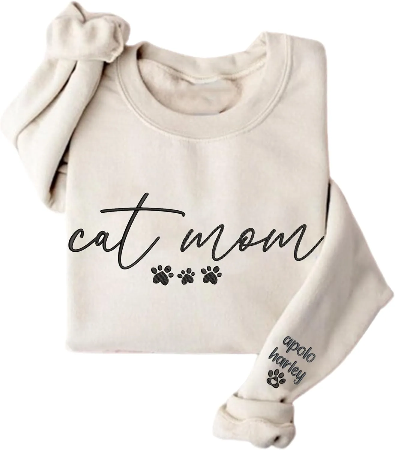 Personalized Cat Mom Embroidered Sweatshirts, Custom CatMom Embroidered Shirt, Cat Mom Gift
