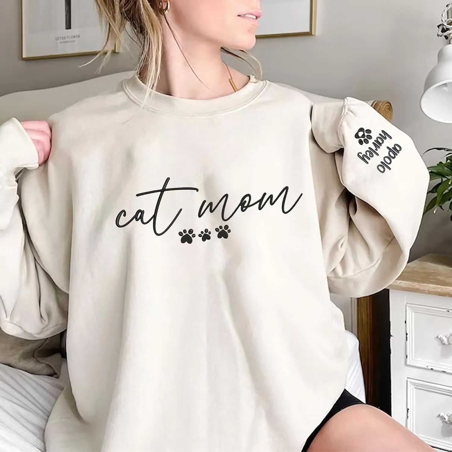 Personalized Cat Mom Embroidered Sweatshirts, Custom CatMom Embroidered Shirt, Cat Mom Gift