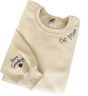 Personalized Cat Mom Embroidered Sweatshirts, Custom CatMom Embroidered Shirt, Cat Mom Gift