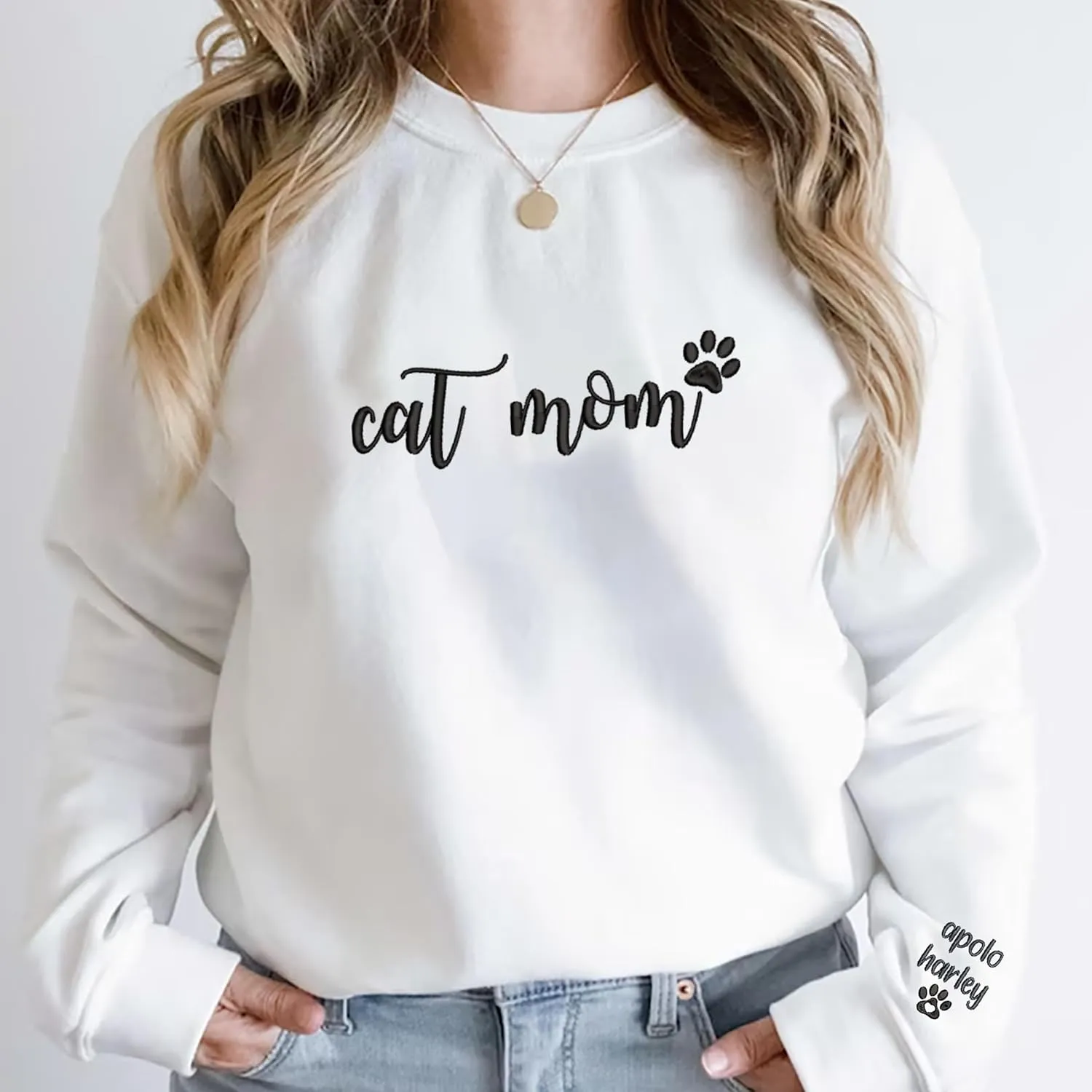 Personalized Cat Mom Embroidered Sweatshirts, Custom CatMom Embroidered Shirt, Cat Mom Gift