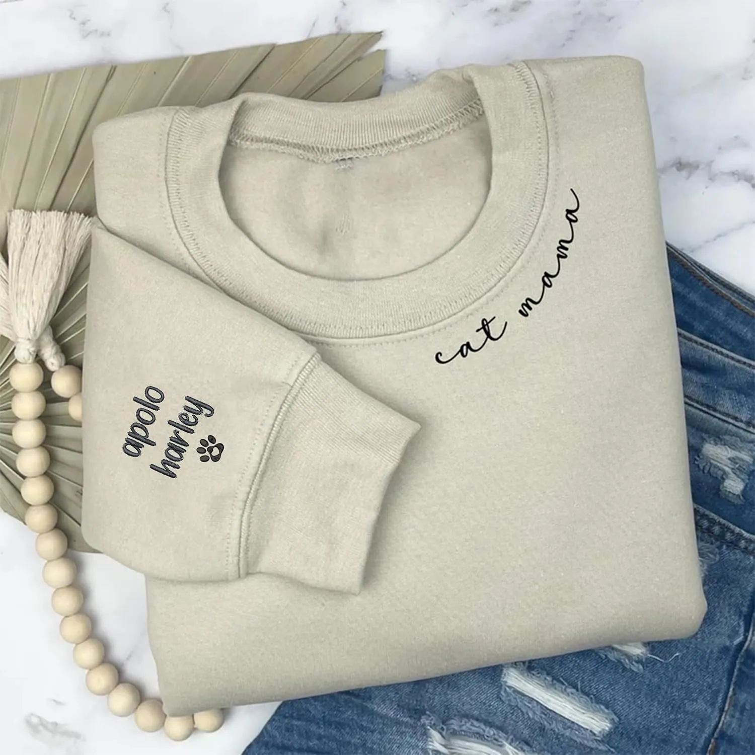 Personalized Cat Mom Embroidered Sweatshirts, Custom CatMom Embroidered Shirt, Cat Mom Gift