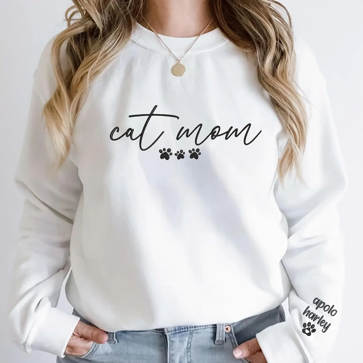 Personalized Cat Mom Embroidered Sweatshirts, Custom CatMom Embroidered Shirt, Cat Mom Gift