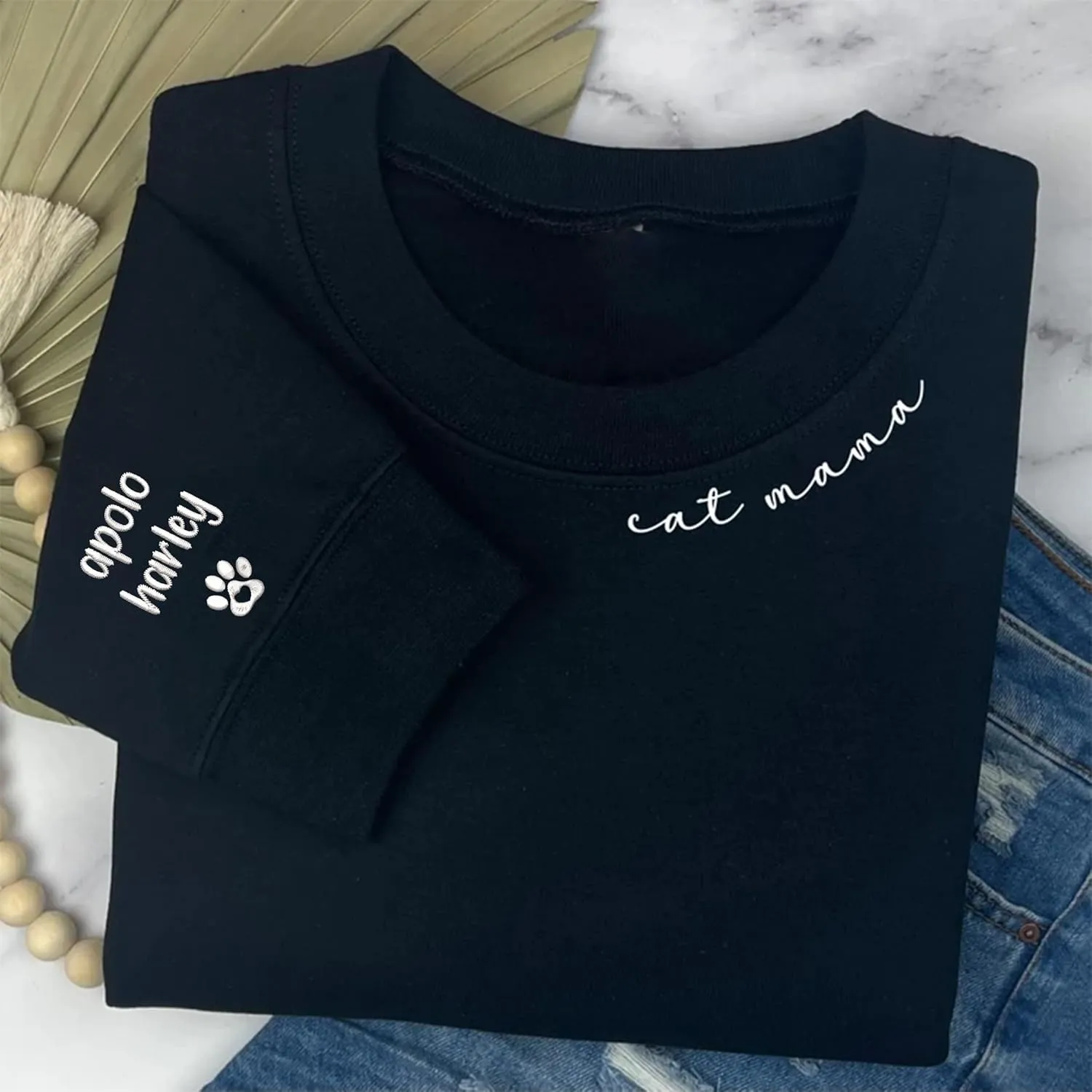 Personalized Cat Mom Embroidered Sweatshirts, Custom CatMom Embroidered Shirt, Cat Mom Gift