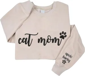 Personalized Cat Mom Embroidered Sweatshirts, Custom CatMom Embroidered Shirt, Cat Mom Gift