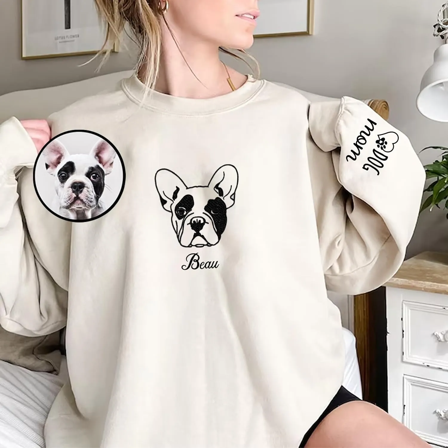 Personalized Dog Mom Embroidered Sweatshirts, Custom Dog Mom Embroidered Shirt, Dog Mom Gift