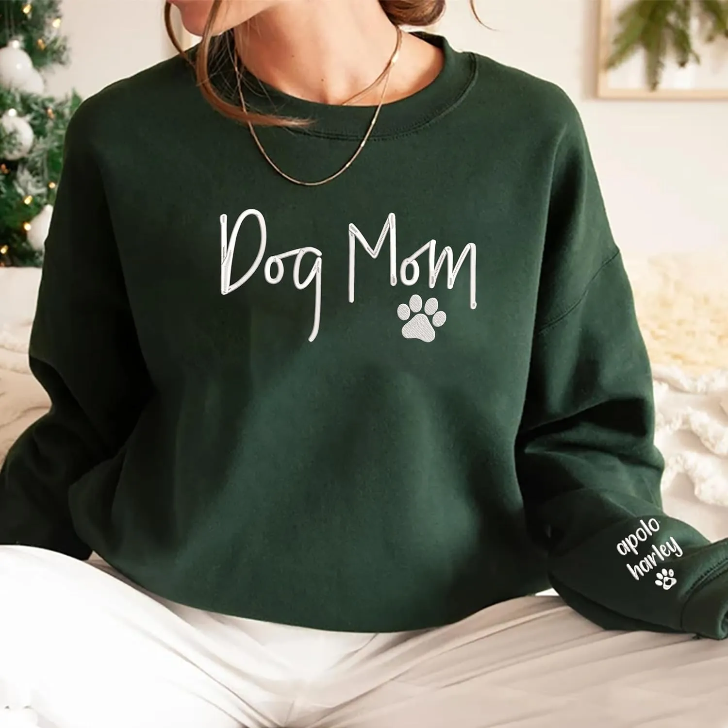Personalized Dog Mom Embroidered Sweatshirts, Custom Dog Mom Embroidered Shirt, Dog Mom Gift