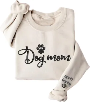 Personalized Dog Mom Embroidered Sweatshirts, Custom Dog Mom Embroidered Shirt, Dog Mom Gift