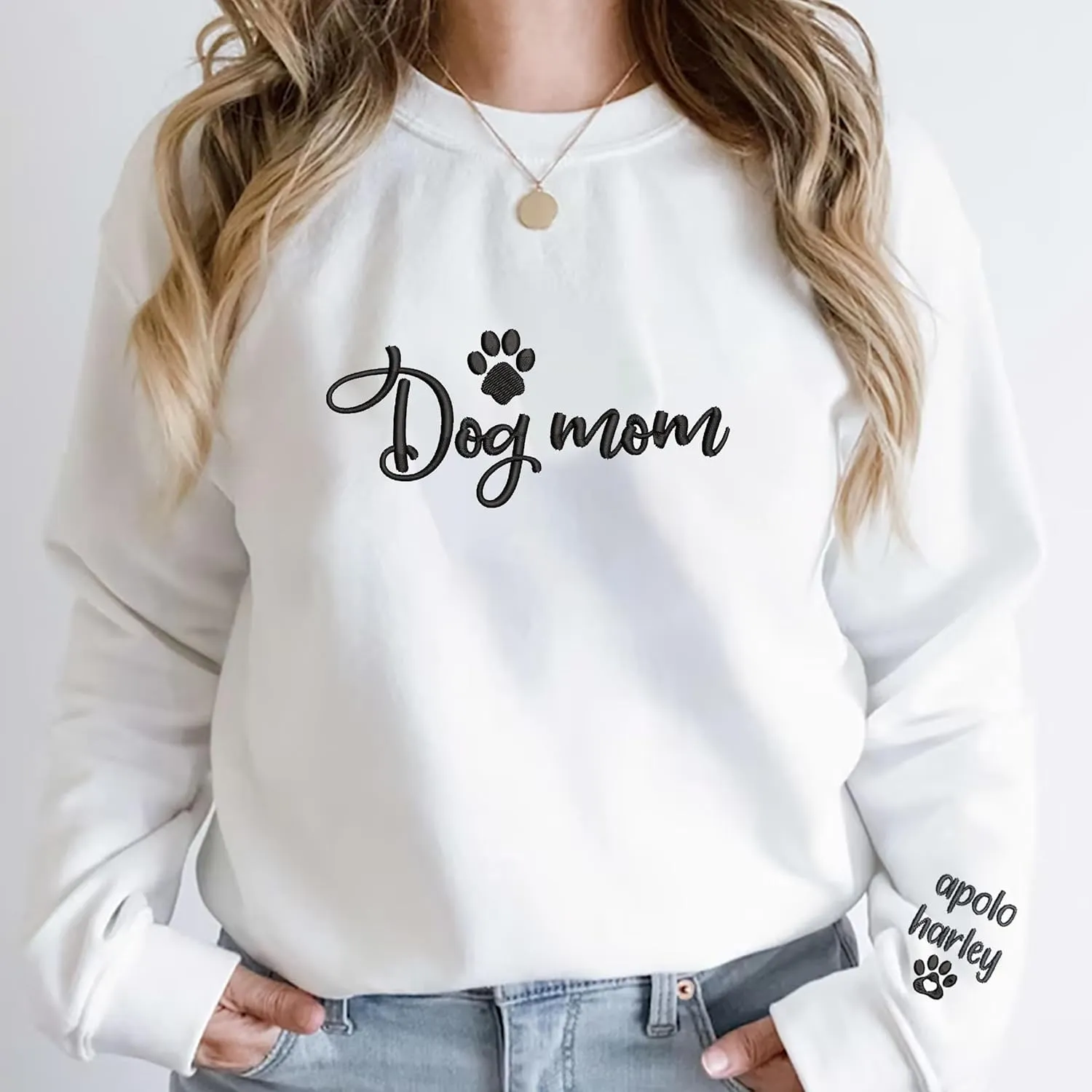 Personalized Dog Mom Embroidered Sweatshirts, Custom Dog Mom Embroidered Shirt, Dog Mom Gift