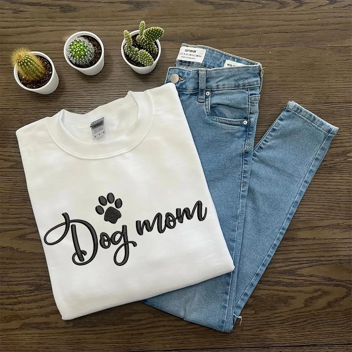 Personalized Dog Mom Embroidered Sweatshirts, Custom Dog Mom Embroidered Shirt, Dog Mom Gift