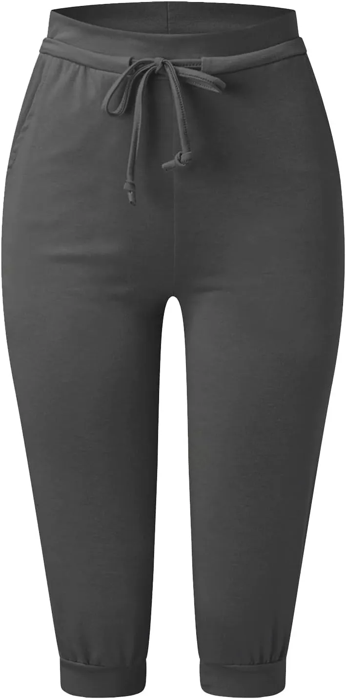 Plus Size Capris for Women Drawstring High Waisted Athletic Capri Joggers Cinch Bottom Yoga Sweatpants with Pockets