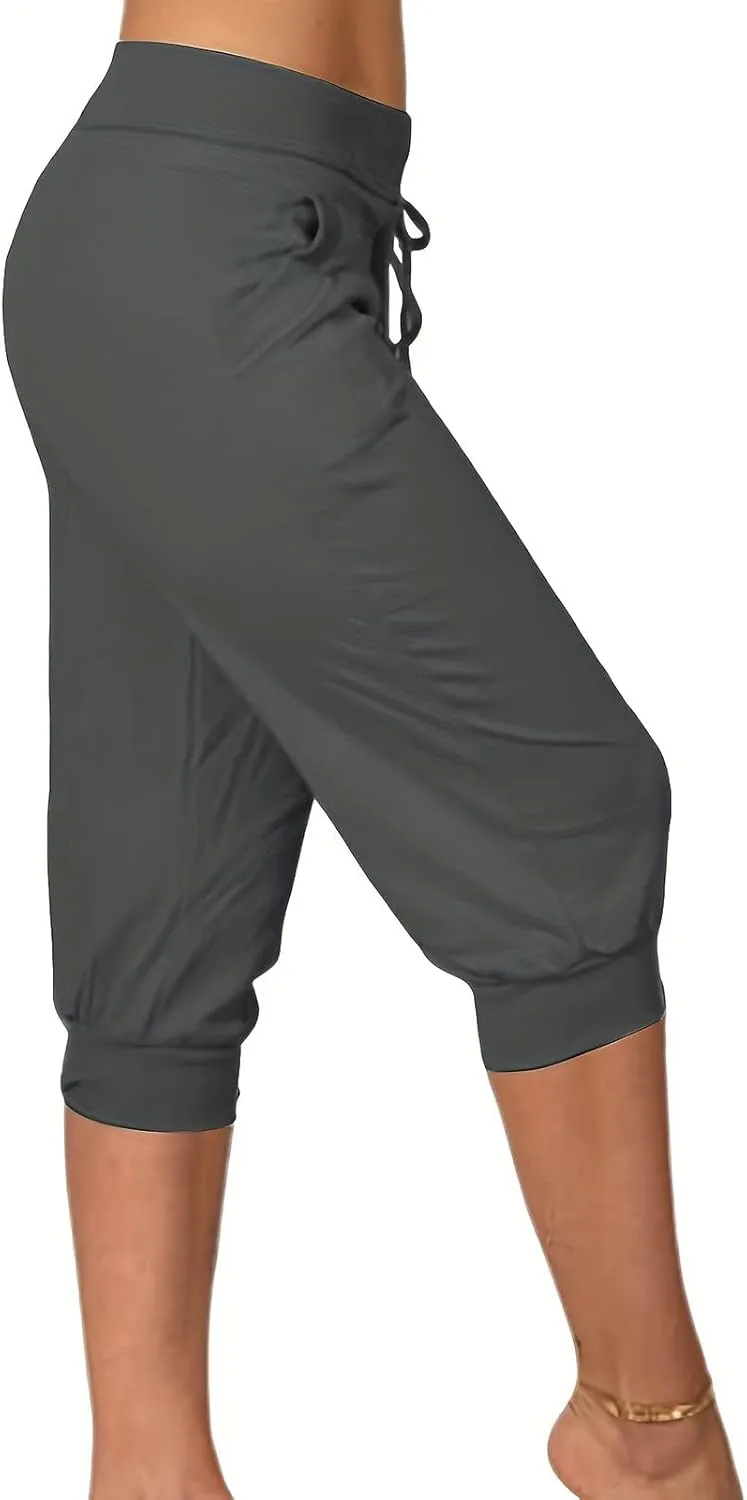 Plus Size Capris for Women Drawstring High Waisted Athletic Capri Joggers Cinch Bottom Yoga Sweatpants with Pockets