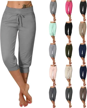 Plus Size Capris for Women Drawstring High Waisted Athletic Capri Joggers Cinch Bottom Yoga Sweatpants with Pockets