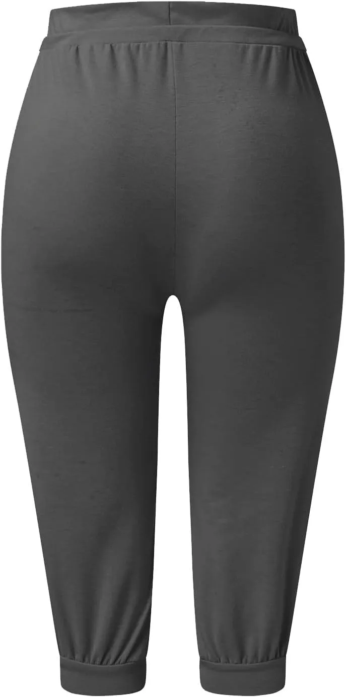 Plus Size Capris for Women Drawstring High Waisted Athletic Capri Joggers Cinch Bottom Yoga Sweatpants with Pockets