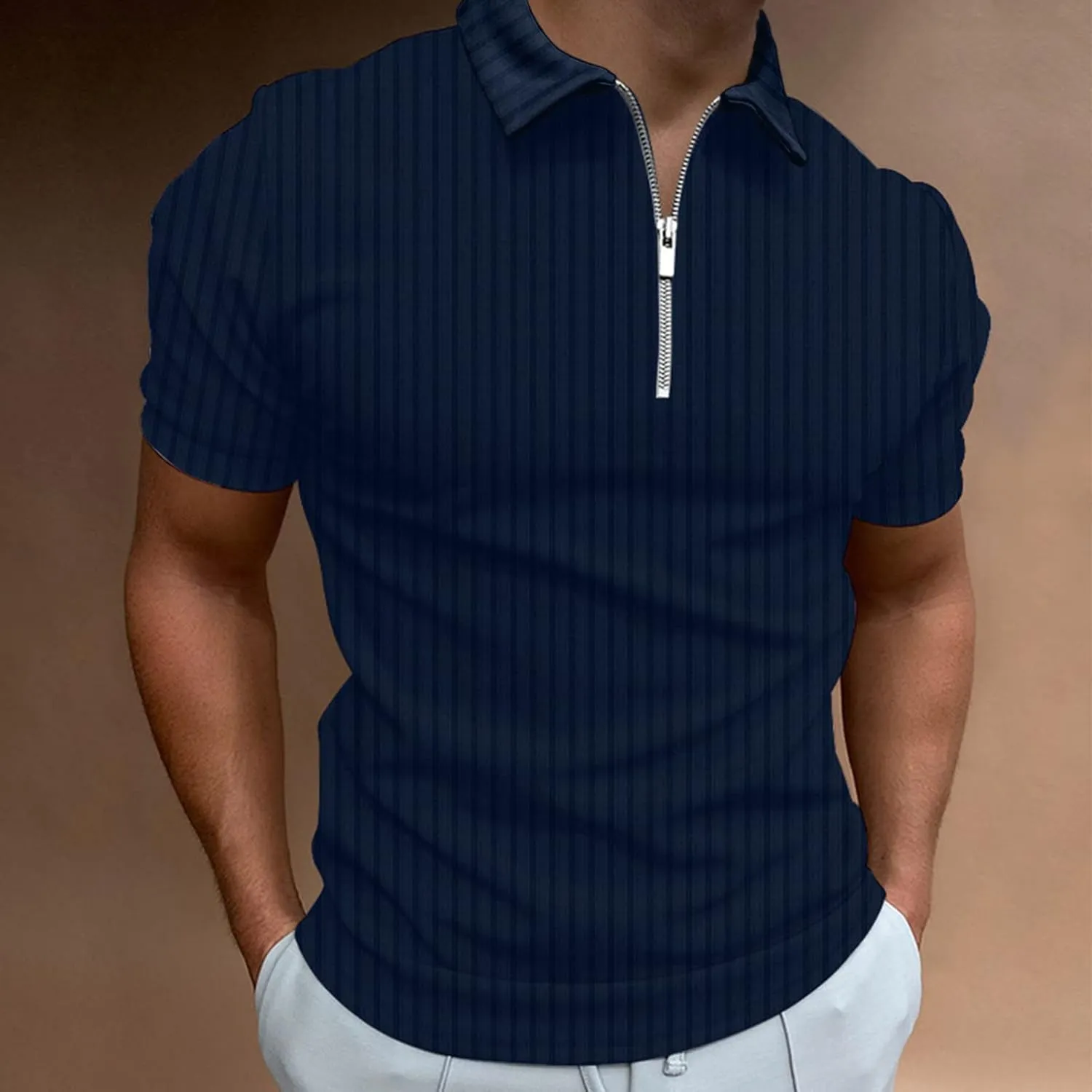 Polo Tshirts for Men Short Sleeve Lapel Collared Cable Knitted Shirts Casual Quarter Zipper Slim Fit Tees Golf Shirts
